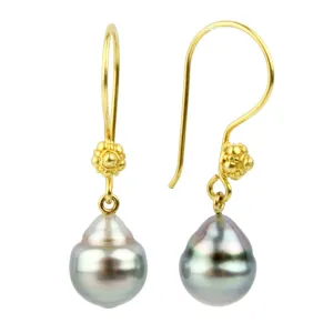 Silvery Rainbow Tahitian Pearl Sea Urchin Hook Earrings