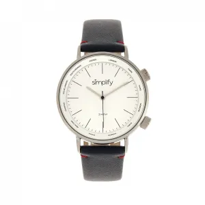 Simplify The 3300 Leather-Band Watch - Navy/White