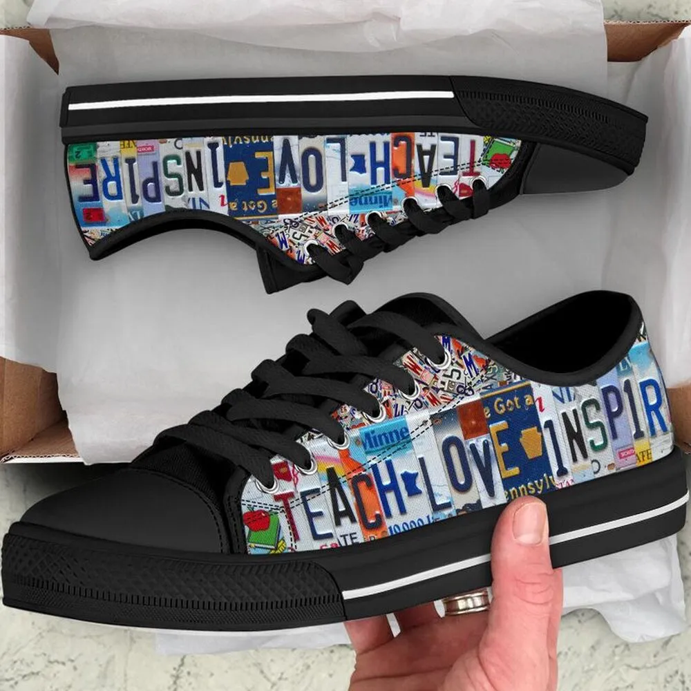 Sixth Grade Team License Plates Low Top Black Shoes, Teacher Shoes, Low Top Sneakers