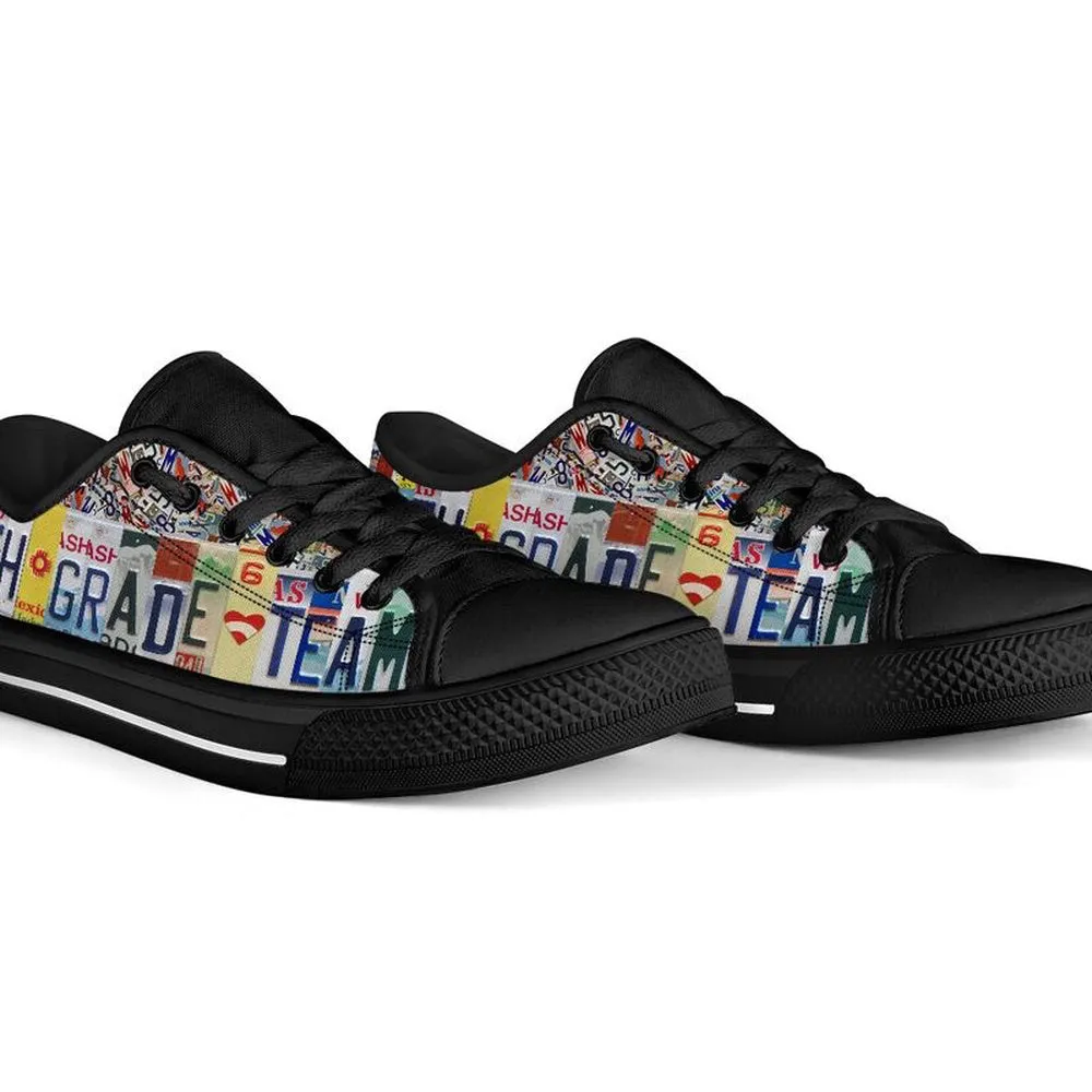 Sixth Grade Team License Plates Low Top Black Shoes, Teacher Shoes, Low Top Sneakers