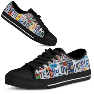 Sixth Grade Team License Plates Low Top Black Shoes, Teacher Shoes, Low Top Sneakers