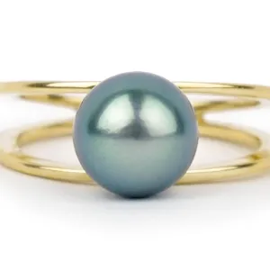 Sky Blue Tahitian Pearl Double Banded Ring