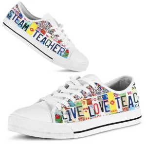 Steam Teacher Live Love License Plates Low Top Shoes, Teacher Shoes, Low Top Sneakers