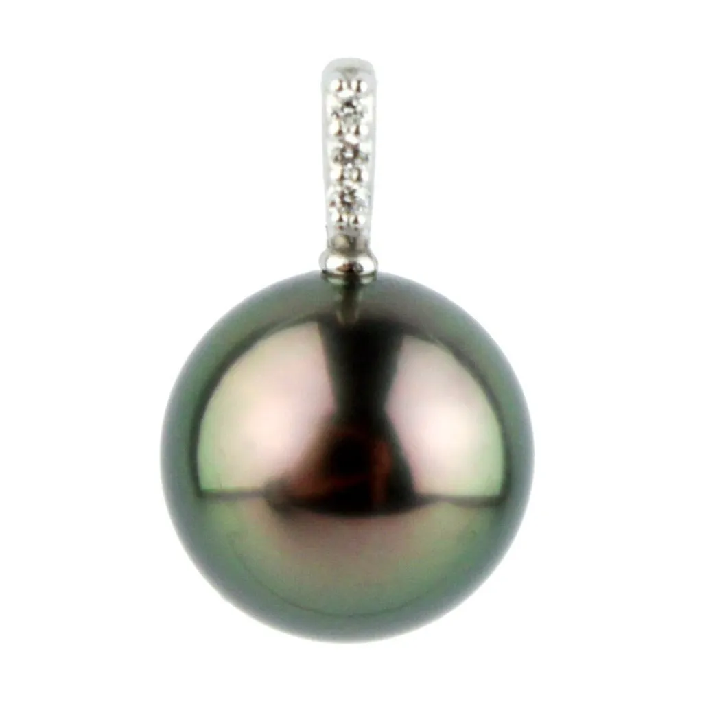 Tahitian Aubergine-Green Peacock Pearl & Diamond Éclat Pendant or Necklace on 14KWG