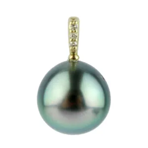 Tahitian Flashy Rainbow Pearl & Diamond Éclat Pendant or Necklace on 14KYG