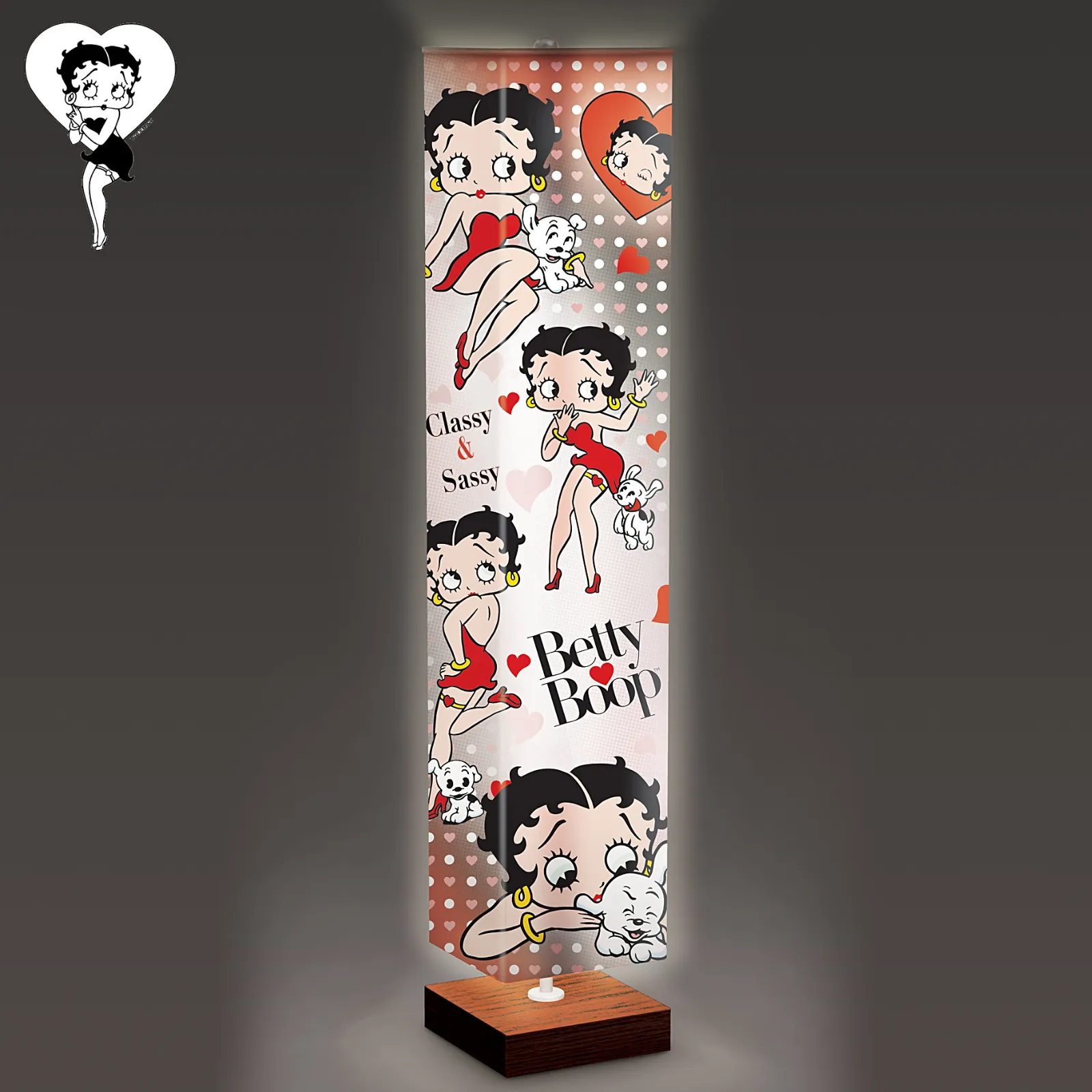 The Bradford Exchange Betty Boop Floor Lamp with 4-Sided Fabric Shade – Hands-Free Floor Pedal Switch, Collapsible Design, Wood-Tone Base, Easy Assembly 60-Inches