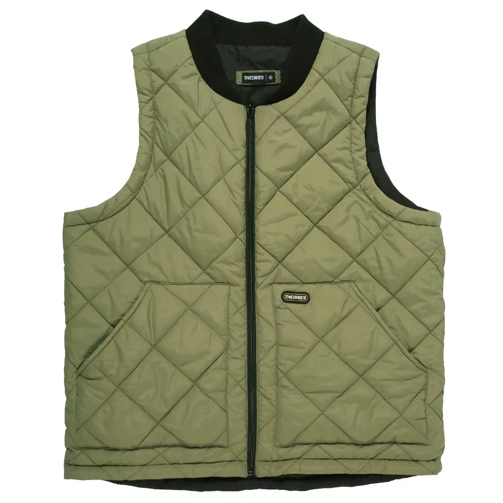 THEORIES NEWTON QUILTED REVERSIBLE VEST SAGE/BLACK