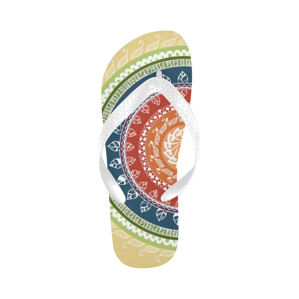 Unisex Folkloric Mandala Print Flip Flops