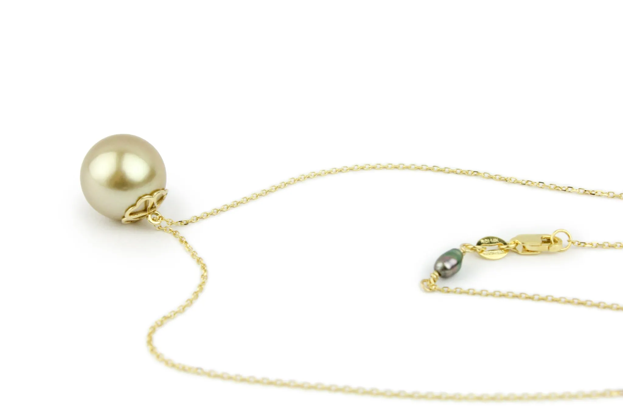 Warm Golden 11.7mm Tahitian Pearl Necklace on 14K Yellow Gold