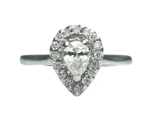 White Gold Diamond Pear Shaped Halo Ring (Authentic Pre-Owned)