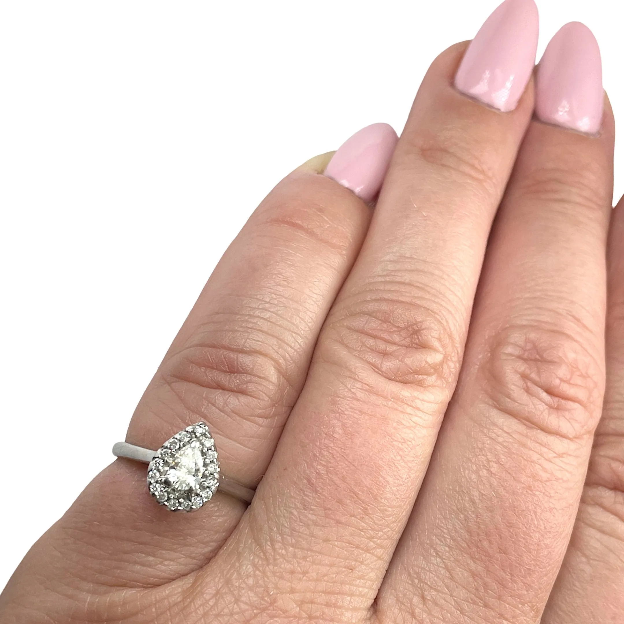 White Gold Diamond Pear Shaped Halo Ring (Authentic Pre-Owned)