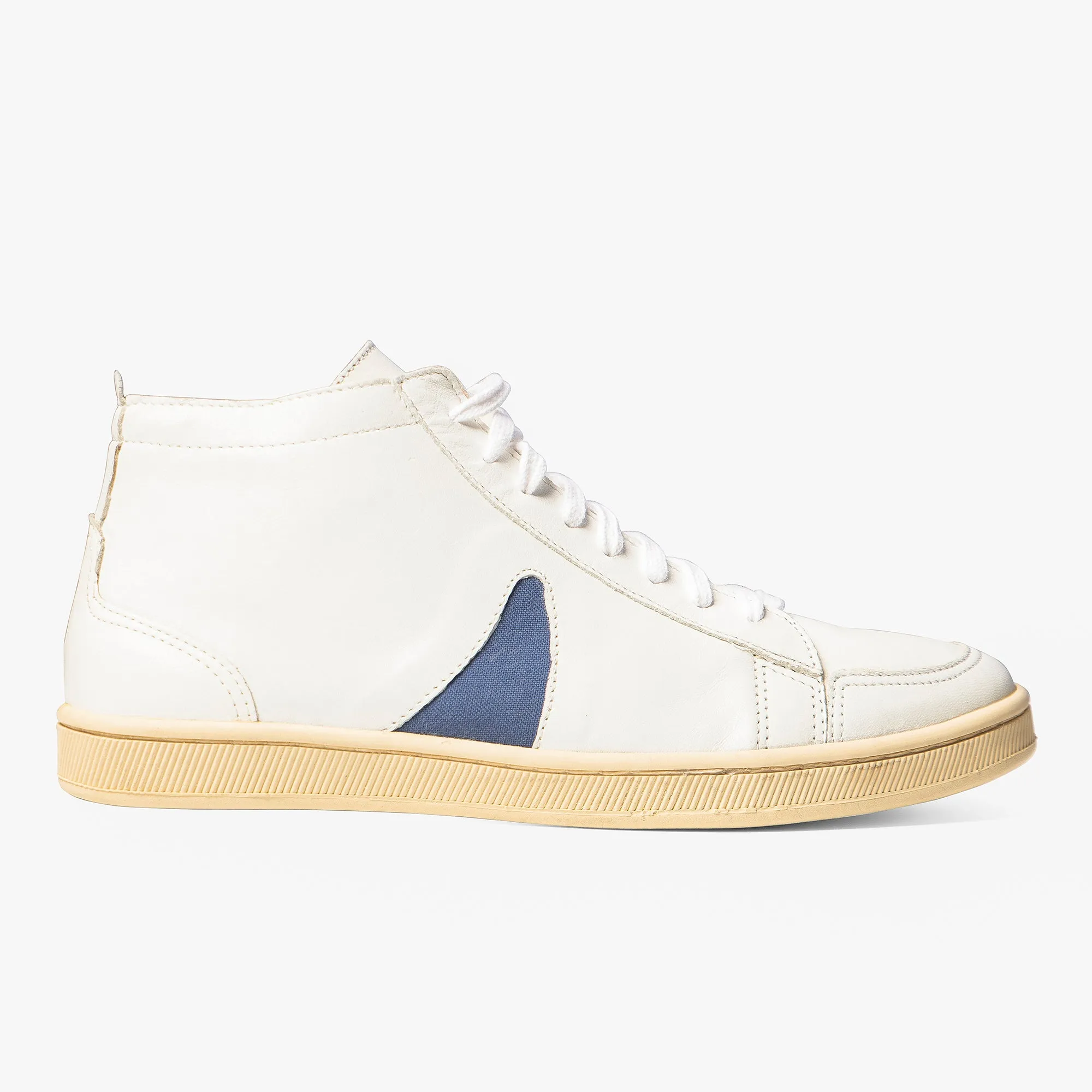 White Leather Blue Horn Lamu High Top Sneakers