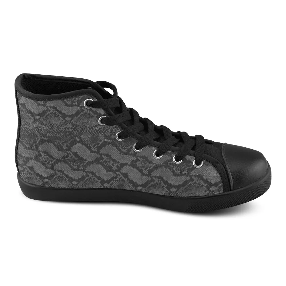 Women's Big Size Black Snake Print High Top Canvas Shoes