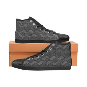 Women's Big Size Black Snake Print High Top Canvas Shoes