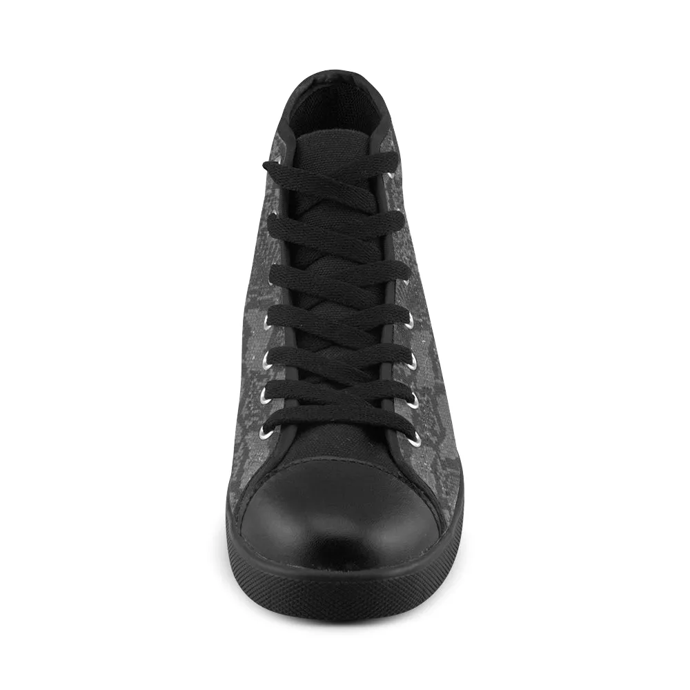 Women's Big Size Black Snake Print High Top Canvas Shoes