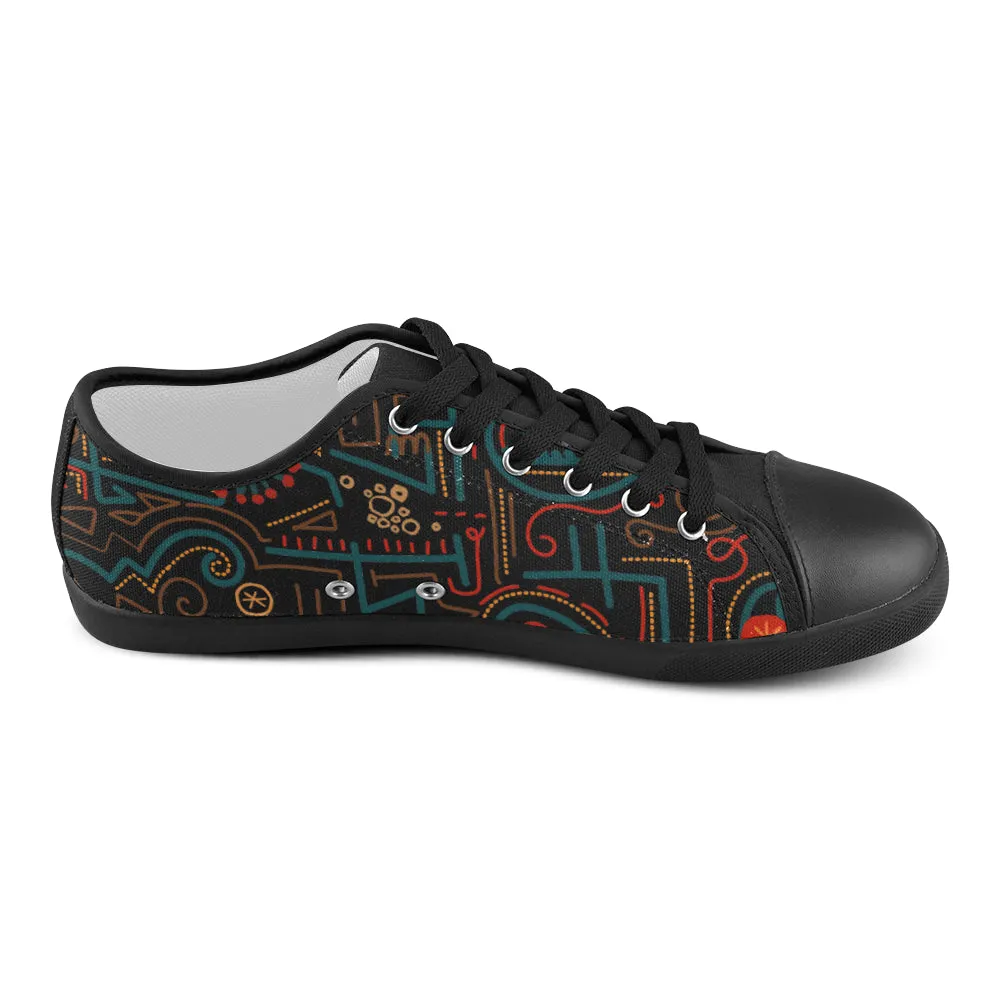 Women's Maze Doodle Print Canvas Low Top Shoes