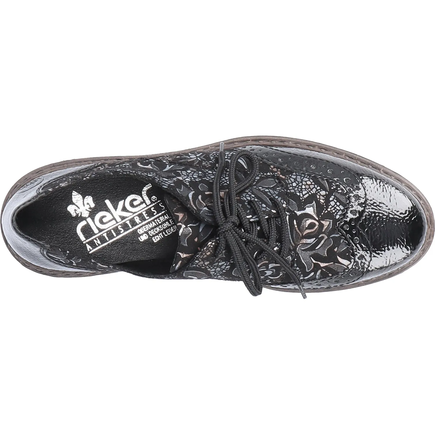 Women's Rieker 54801-90 Ulla 01 Black Metallic Floral Nubuck/Patent