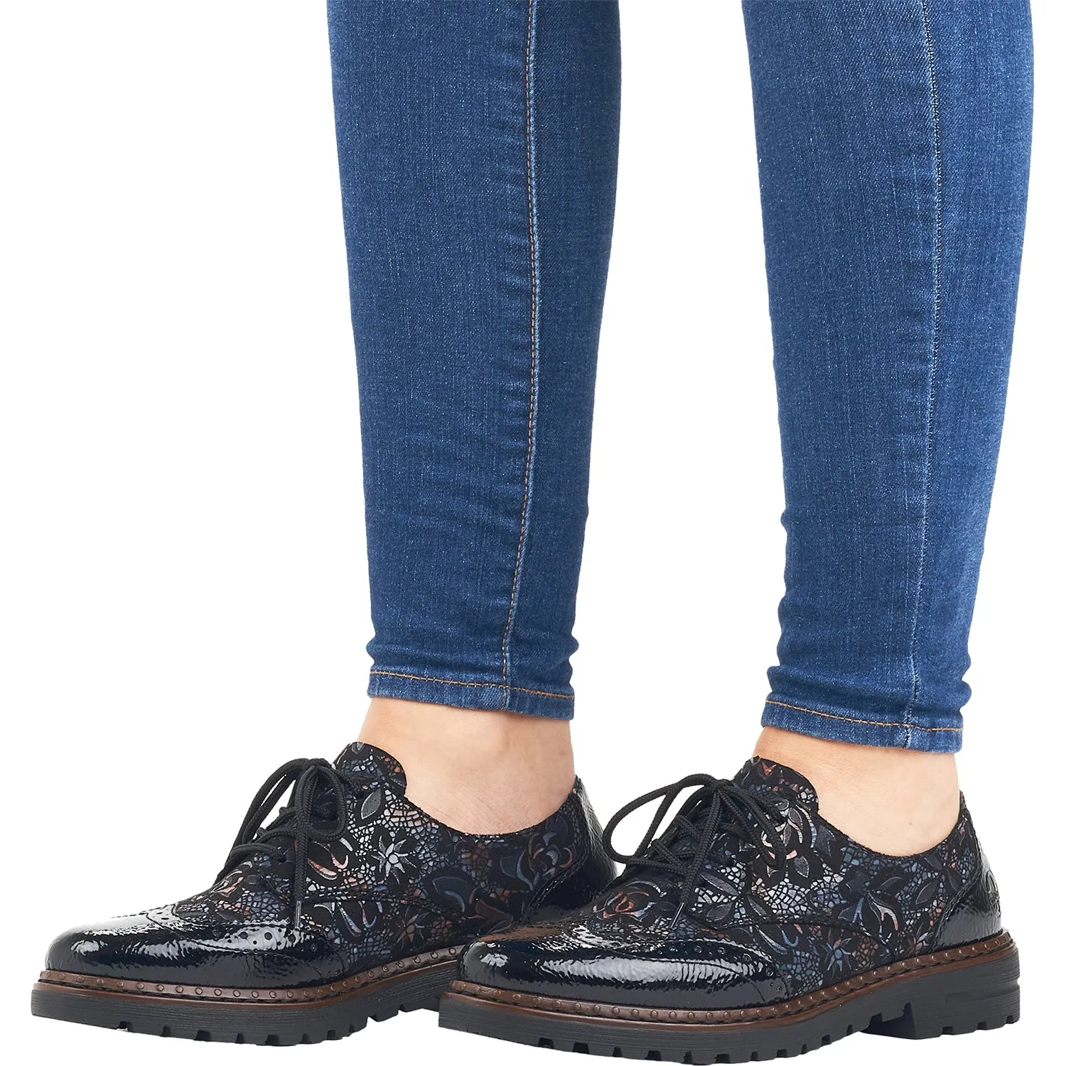 Women's Rieker 54801-90 Ulla 01 Black Metallic Floral Nubuck/Patent