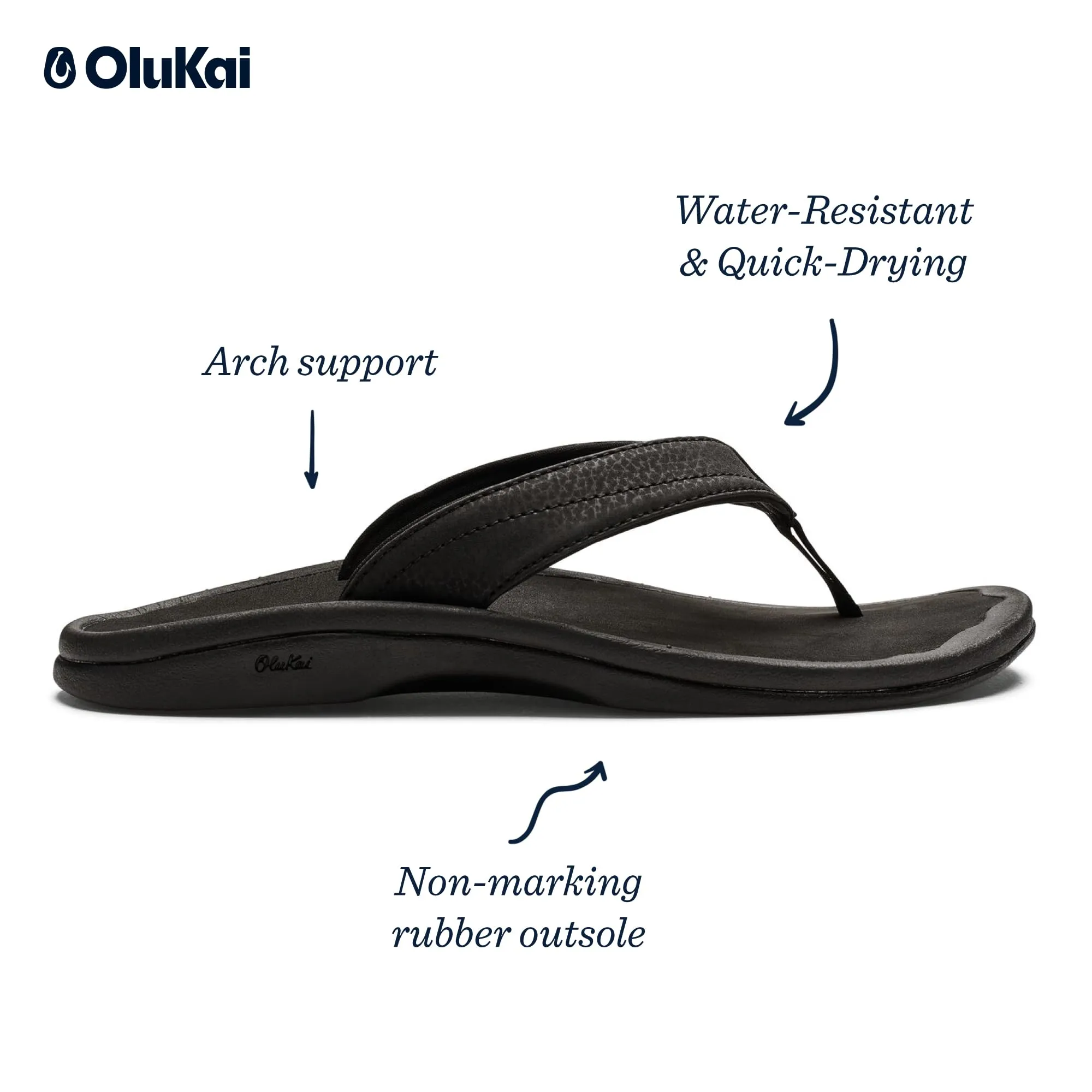 Women's Shoes OluKai OHANA Water Resistant Sandals 20110-4040 BLACK/BLACK