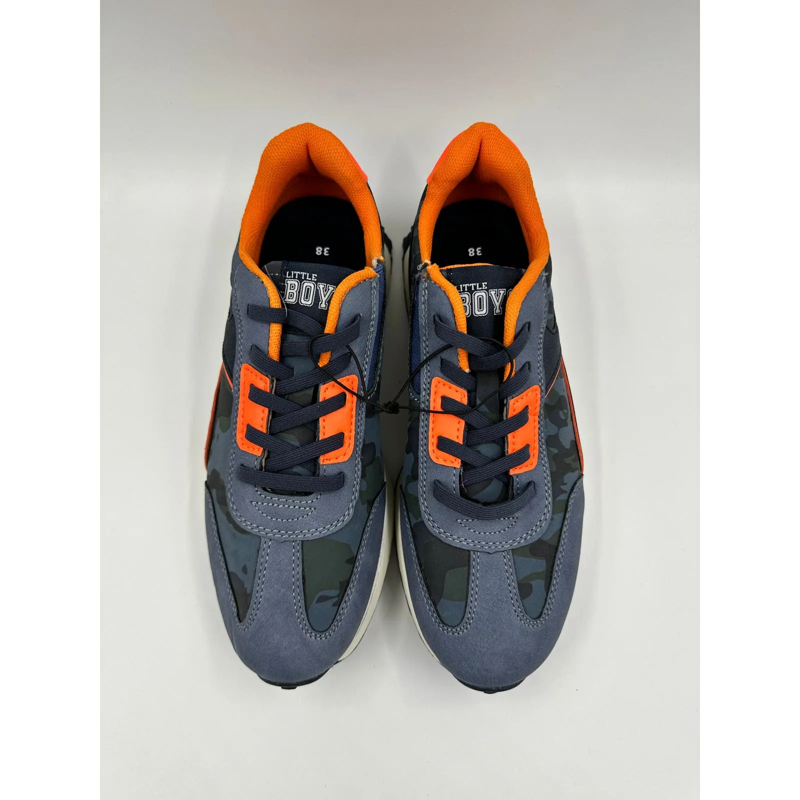 Women's Size 7, Blue Camo with Orange Accents Casual Sneaker