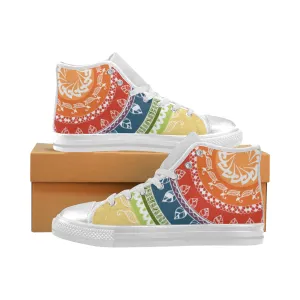 Women's White Folksy Mandala Print Canvas High Top Shoes