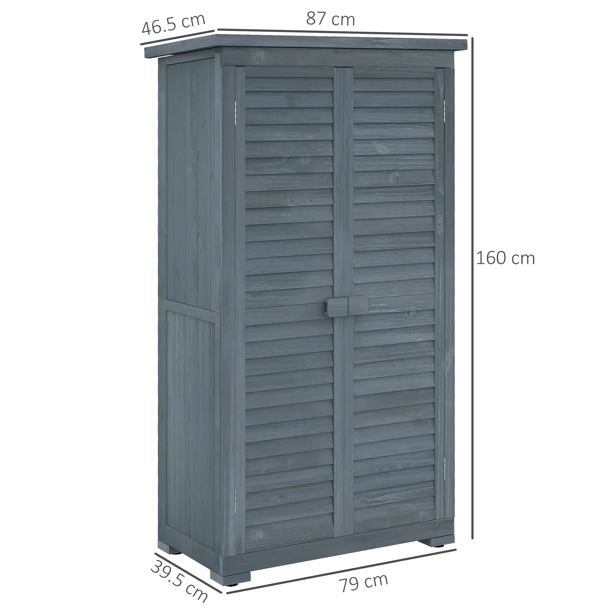 Wooden Garden Storage Shed, 3 Shelves Tool Cabinet, Grey