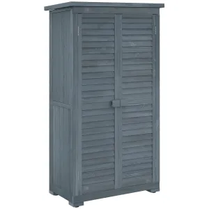 Wooden Garden Storage Shed, 3 Shelves Tool Cabinet, Grey